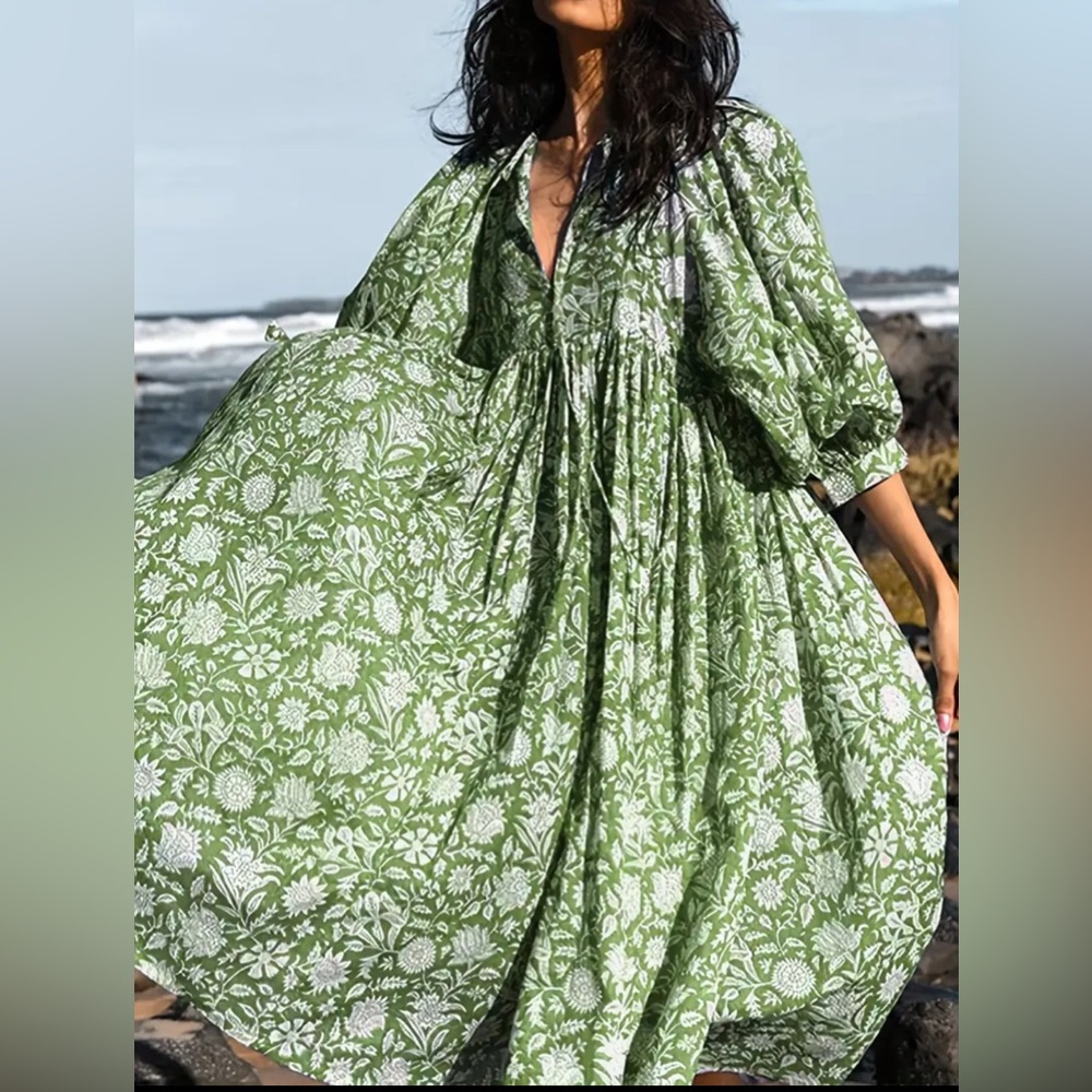 Elegant Green Floral Midi Dress